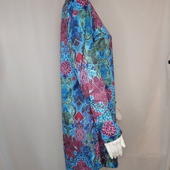 Misslook Blue Floral V-Neck Tunic Top - Picture 5 of 12